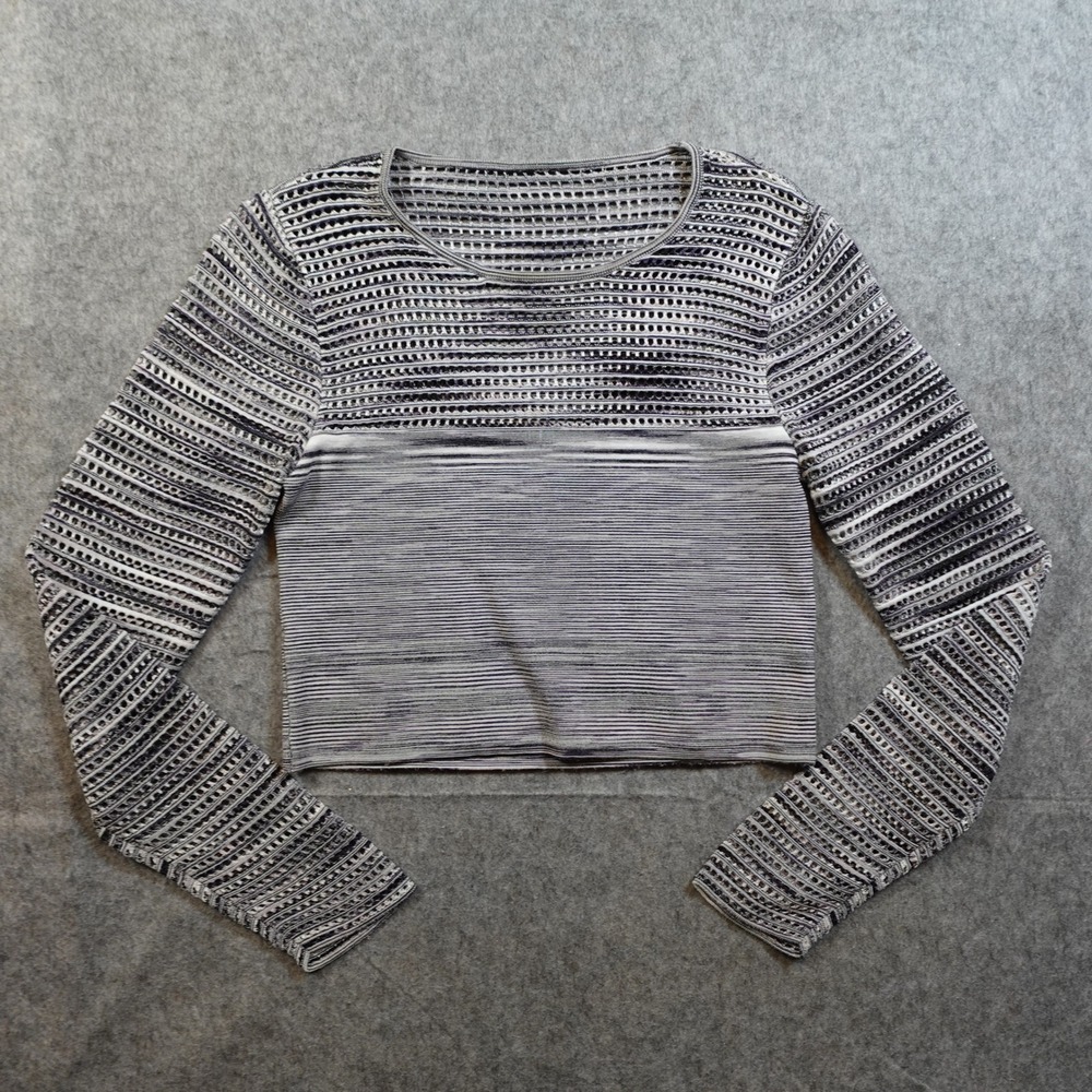 Torn Ronnyโ Kobo Top Womens Large Heathered Black Gray Knit Crew Neck Open Knit